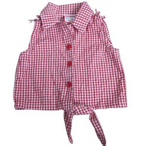 Baby Togs Kidswear Button Front Sleeveless Shirt Girl 12M Red White Check Collar